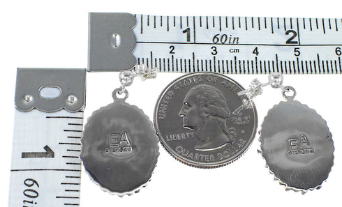 Sterling Silver Turquoise And Oyster Shell Needlepoint Post Dangle Earrings AX94909